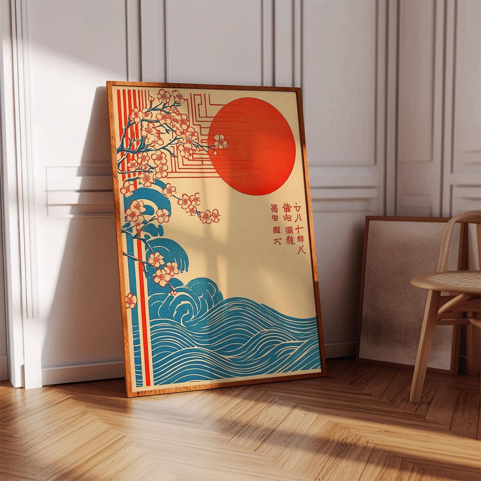 Home Fragrance Ocean Breeze - ملصق مطبوع بتصميم الموجة اليابانية والساكورا