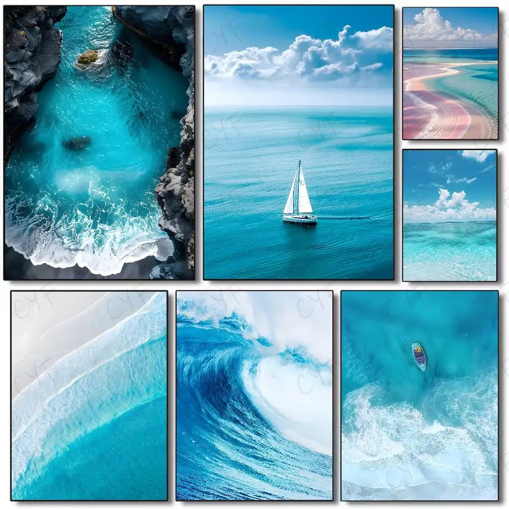 Home Fragrance Ocean Breeze - ملصق جداري لشاطئ البحر وتموجات المحيط،